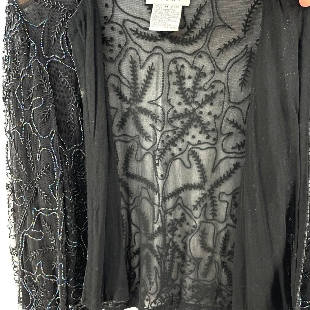 Vtg‎ Sheer Mesh Jacket M Beaded Sequins Whimsigoth Formal Glam Old Hollywood Art